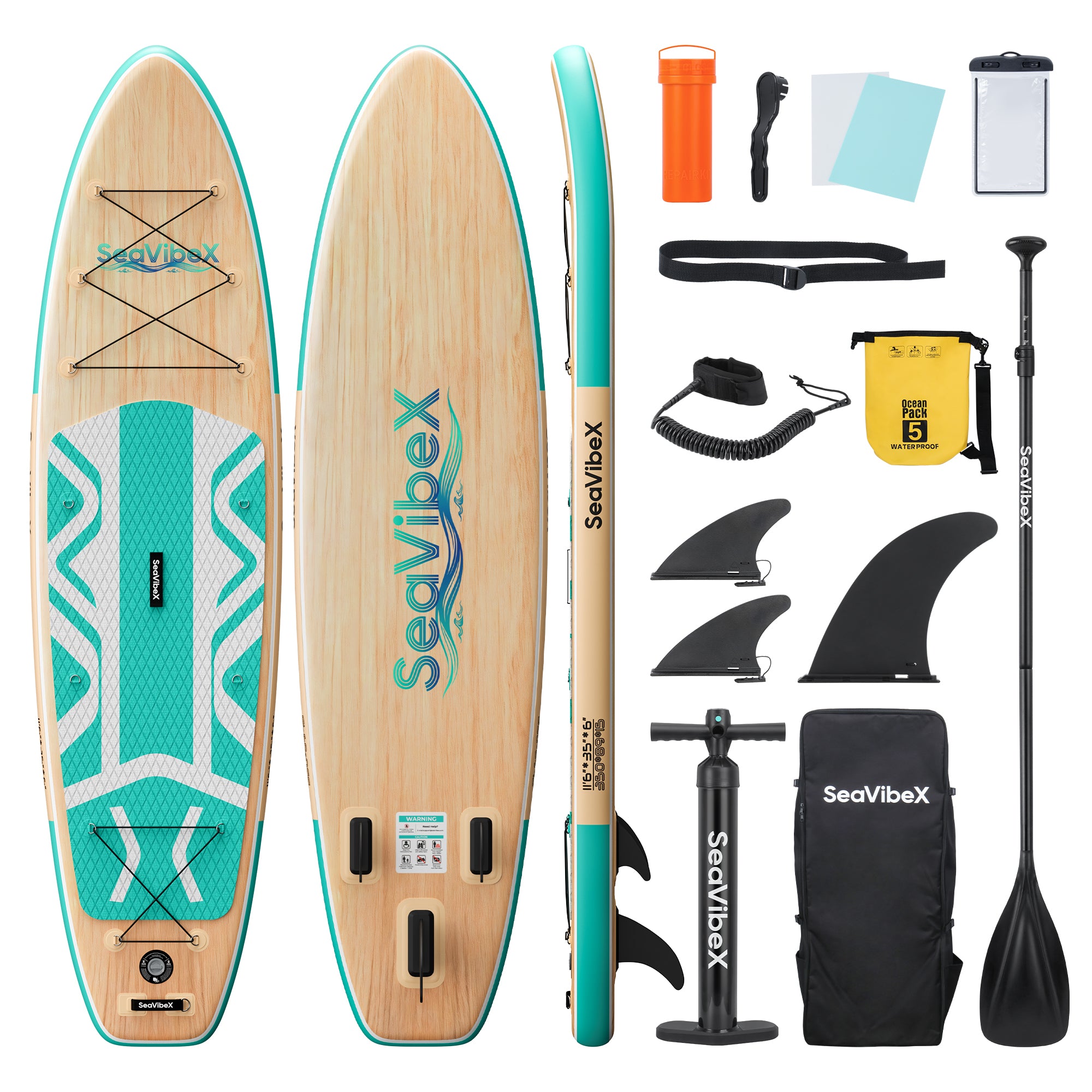 SeaVibeX Inflatable Stand Up Paddle Board, 11.5ft x 35" x 6" Wide Stable SUP Board with Non-Slip Deck, Complete Accessories Pack for All Skill Levels - Ideal for Cruising, Yoga & Water Adventures
