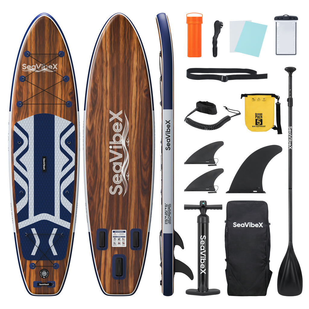 SeaVibeX Inflatable Stand Up Paddle Board, 11.5ft x 35" x 6" Wide Stable SUP Board with Non-Slip Deck, Complete Accessories Pack for All Skill Levels - Ideal for Cruising, Yoga & Water Adventures