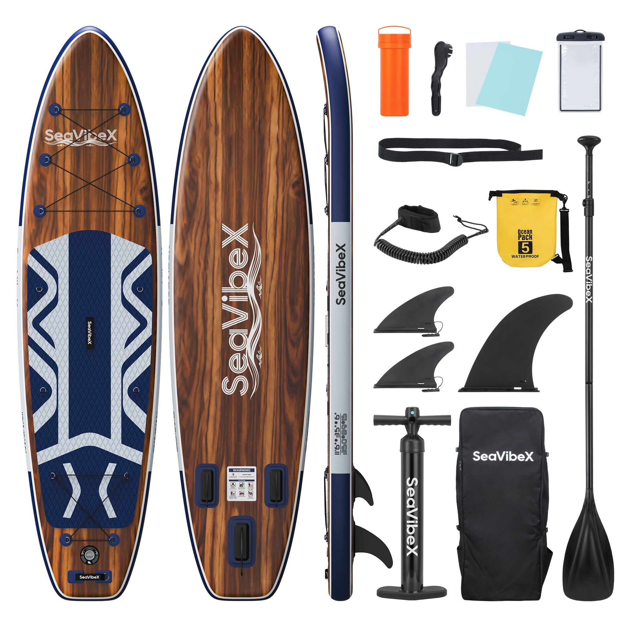 SeaVibeX Inflatable Stand Up Paddle Board, 11.5ft x 35" x 6" Wide Stable SUP Board with Non-Slip Deck, Complete Accessories Pack for All Skill Levels - Ideal for Cruising, Yoga & Water Adventures