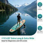 SeaVibeX Inflatable Stand Up Paddle Board, 11.5ft x 35" x 6" Wide Stable SUP Board with Non-Slip Deck, Complete Accessories Pack for All Skill Levels - Ideal for Cruising, Yoga & Water Adventures