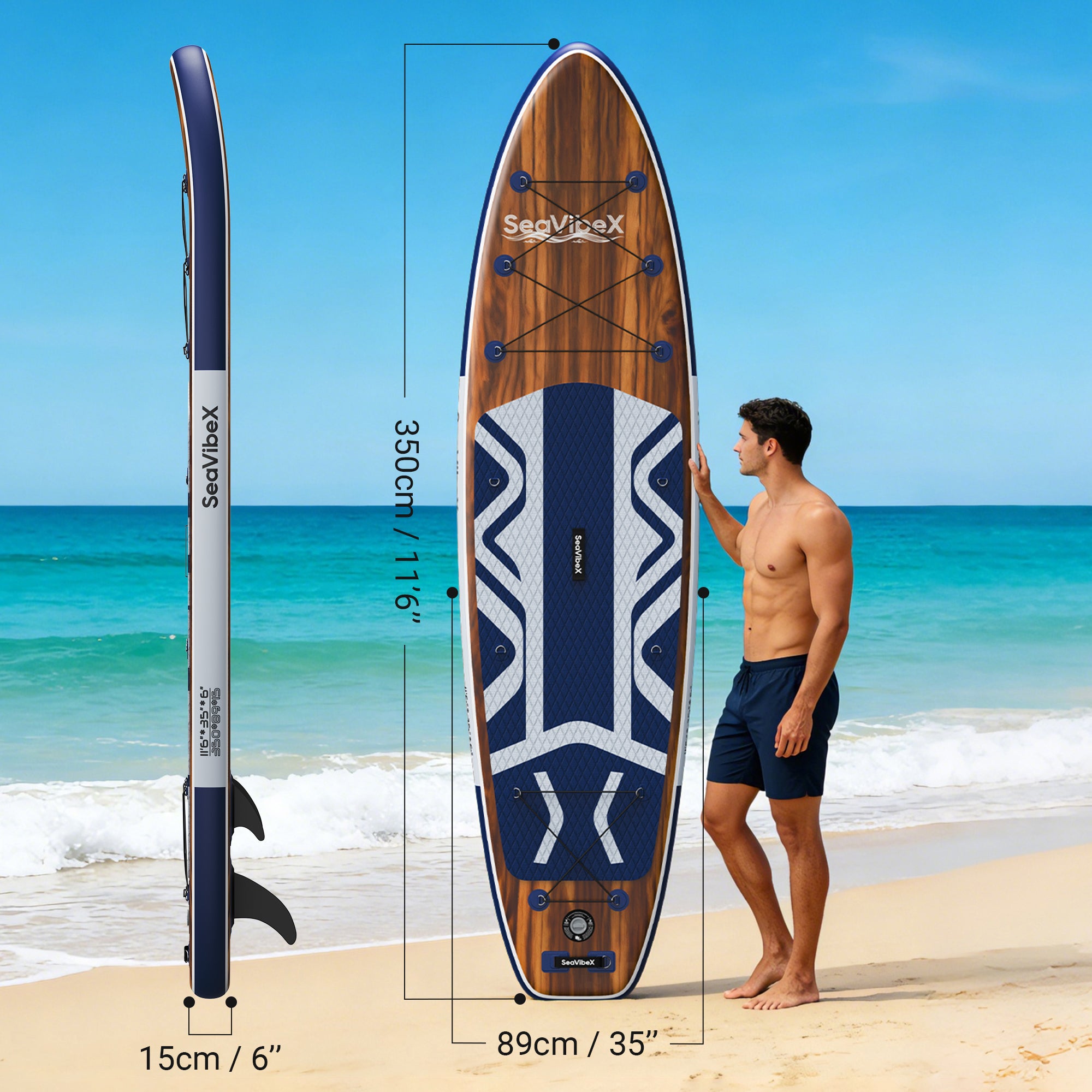SeaVibeX Inflatable Stand Up Paddle Board, 11.5ft x 35" x 6" Wide Stable SUP Board with Non-Slip Deck, Complete Accessories Pack for All Skill Levels - Ideal for Cruising, Yoga & Water Adventures