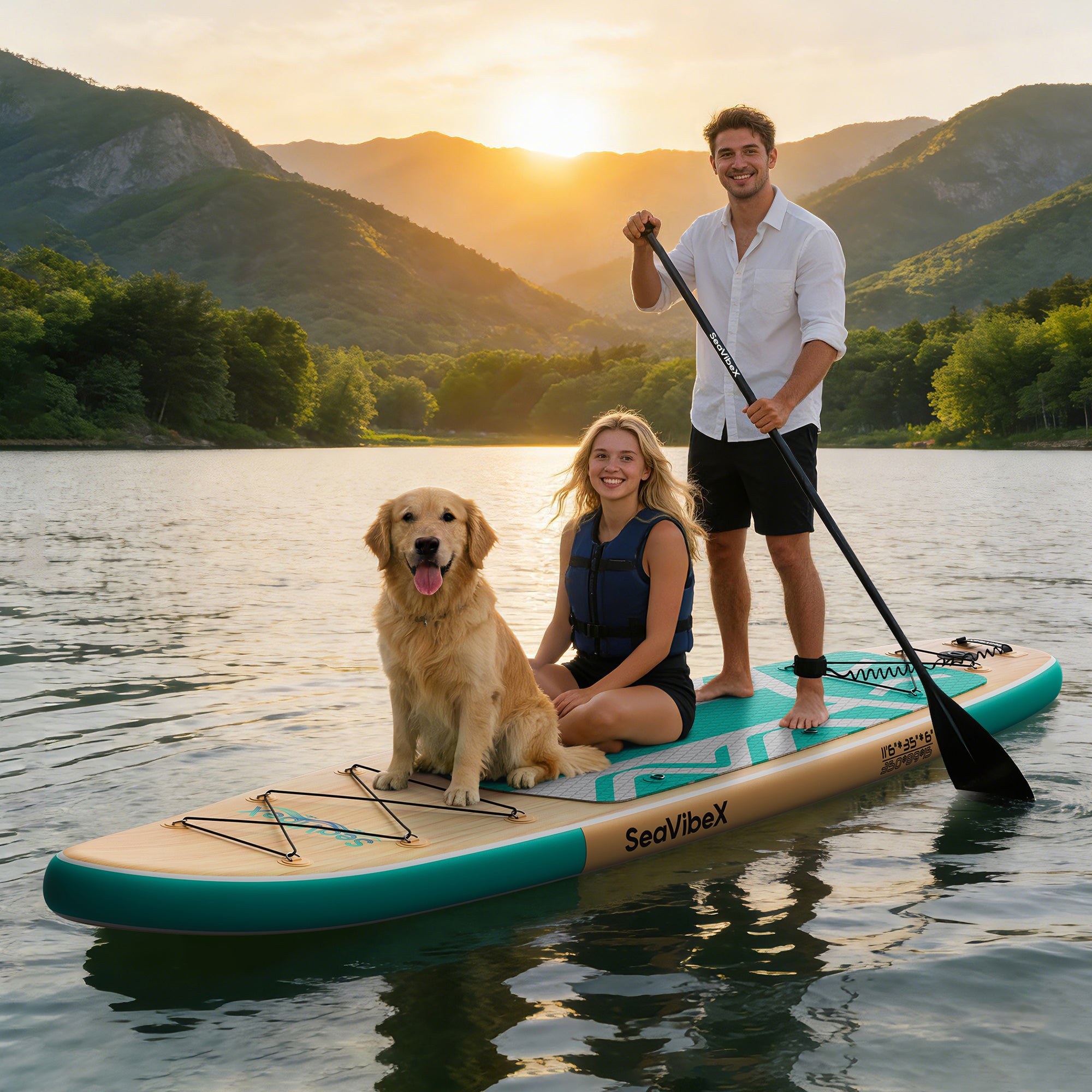 SeaVibeX Inflatable Stand Up Paddle Board, 11.5ft x 35" x 6" Wide Stable SUP Board with Non-Slip Deck, Complete Accessories Pack for All Skill Levels - Ideal for Cruising, Yoga & Water Adventures