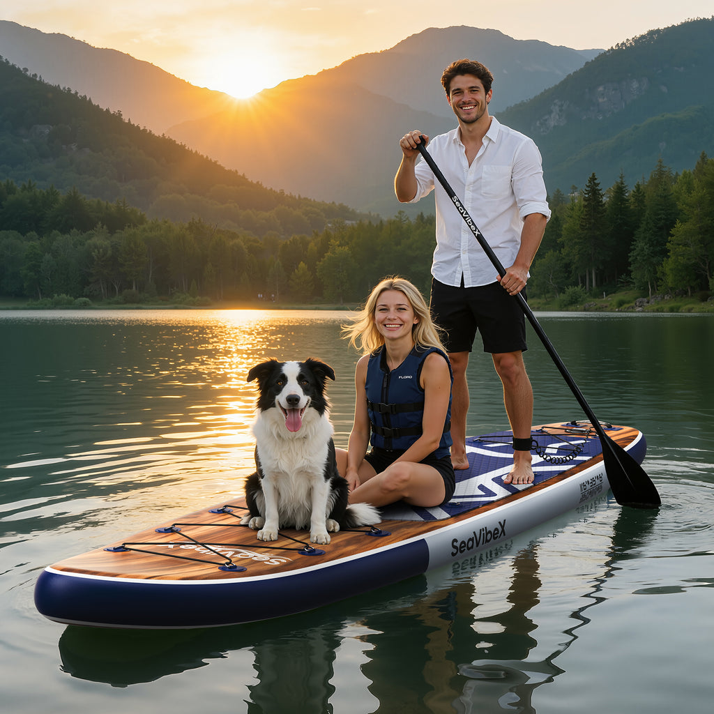 SeaVibeX Inflatable Stand Up Paddle Board, 11.5ft x 35" x 6" Wide Stable SUP Board with Non-Slip Deck, Complete Accessories Pack for All Skill Levels - Ideal for Cruising, Yoga & Water Adventures